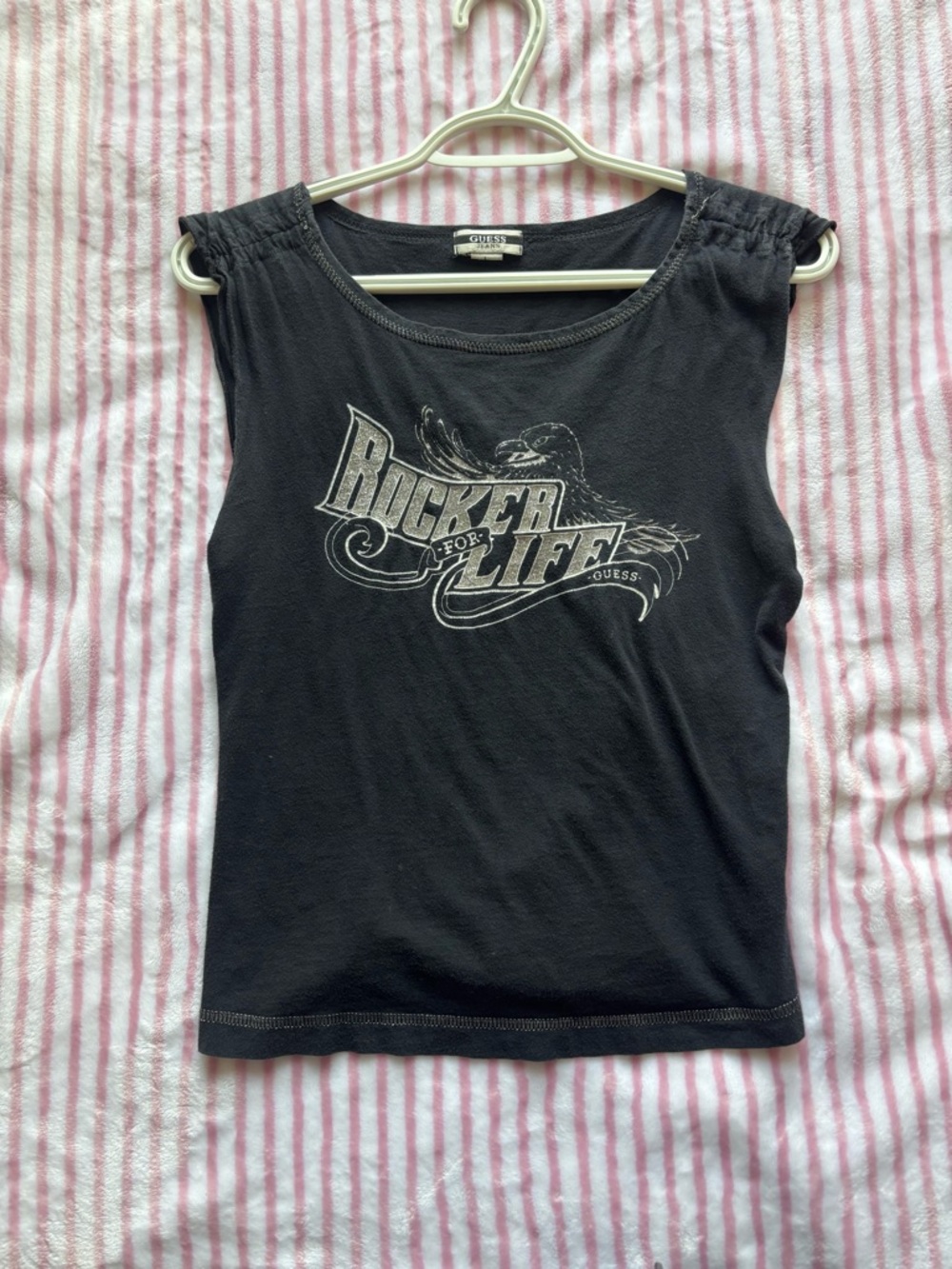 Guess Black Graphic Tank Top with 'Rocker for Life' Print